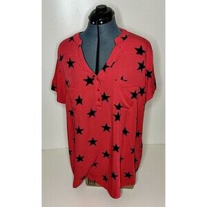 TORRID Harper Red Black Stars Rayon Short Sleeve Tunic Blouse Sz 2 Button Front